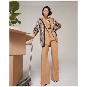 Veronica Beard Sunny Pinstripe Wide Leg Linen Waist Button Detail Pants